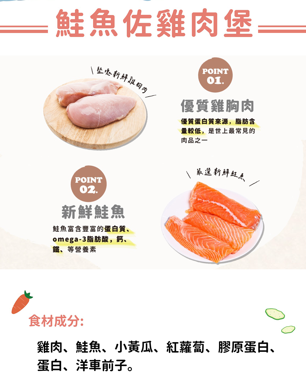 【飼糧倉】常溫鮮食 鮭魚佐雞肉堡 50g | 滿滿鮭魚香味