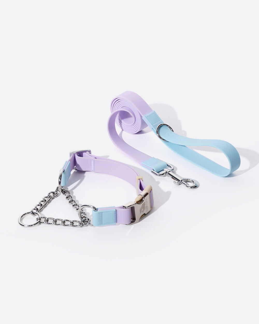 Aqua 半P鏈防水頸圈連牽引繩套裝 - 薰衣草紫拼藍色