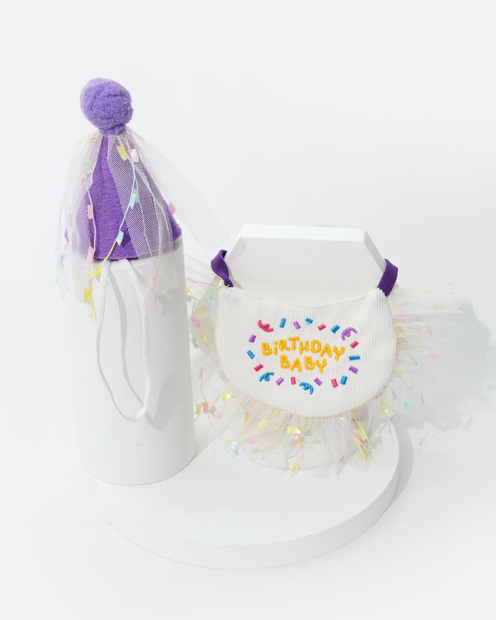 Lace Birthday Dog Bandana Set - Violet