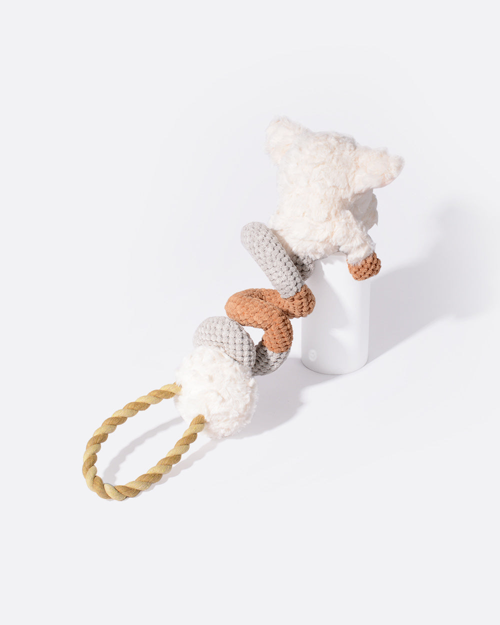 毛絨吱吱作響的繩索玩具 - 捲捲豬